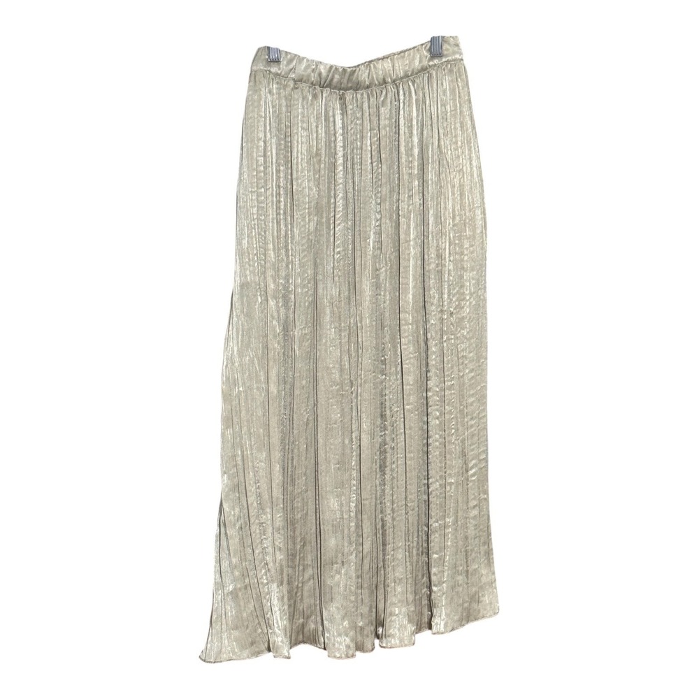 DKNY MSRP $99 - Metallic Pleated Maxi Skirt Champagne Gold Side Pockets XS - Picture 4 of 4